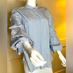 Lauren Ralph Lauren, Navy/white Stripe Blouse w/Puffy Sleeves, Women’s XL NWT